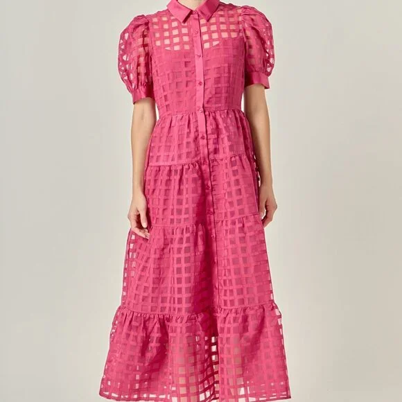 🍷 English Factory Gridded Organza Tiered Maxi Dress – Size L, NWOT 🍷 - Picture 3 of 14